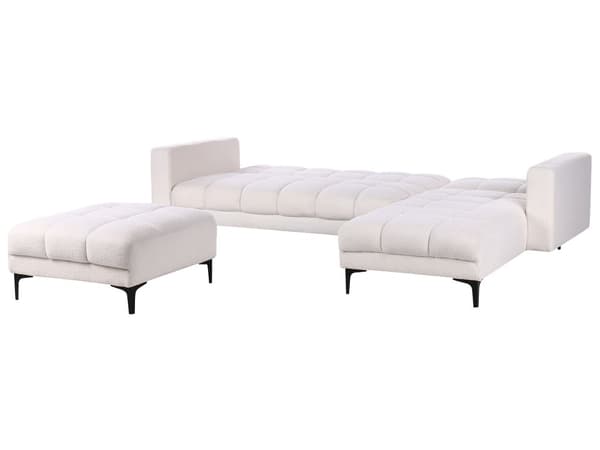 Hörnsoffa med Fotpall Vänster Vit Bouclé 4-sits Lutande Fällbart Ryggstöd 3 positioner Modern Stil Vardagsrum Sovrum