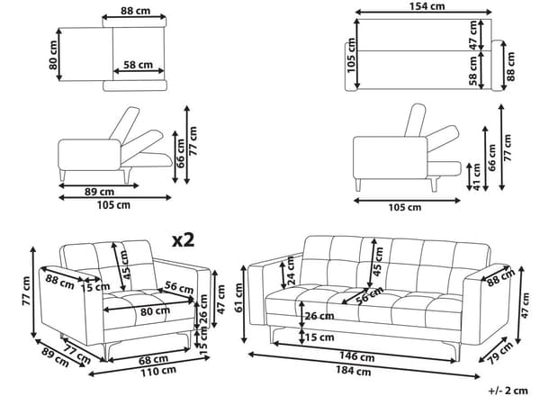 5-seters sittegruppe Hvit Bouclé 3-seters sofa 2 lenestoler Justerbart rygglene med 3 stillinger Klikk-klakk-mekanisme Moderne design
