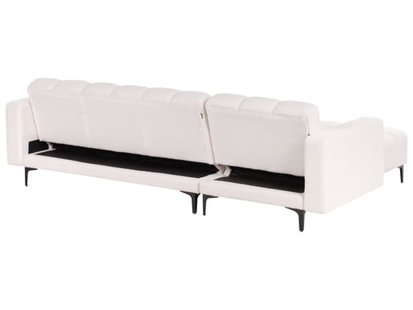 Hjørnesofa Hvit Bouclé 4-seter Høyrevendt Svarte ben Justerbart rygglene med 3 stillinger Klikk-klakk-mekanisme Moderne design