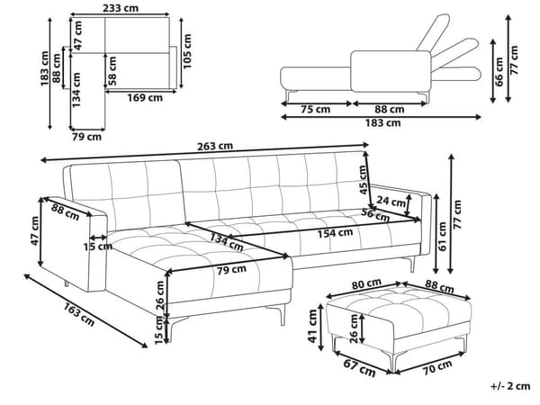 Sovesofa med Chaiselong Hvid Boucle 4 Personers Sofa L Formet Hjørnesofa med Fodskammel Dyb Sofaseng Stofsofa Design Hjørnesovesofa