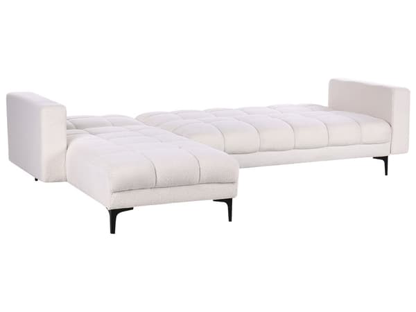 Sovesofa med Chaiselong Hvid Boucle 4 Personers Sofa L Formet Hjørnesofa med Fodskammel Dyb Sofaseng Stofsofa Design Hjørnesovesofa
