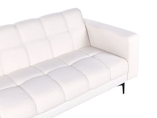 Sovesofa med Chaiselong Hvid Boucle 4 Personers Sofa L Formet Hjørnesofa med Fodskammel Dyb Sofaseng Stofsofa Design Hjørnesovesofa