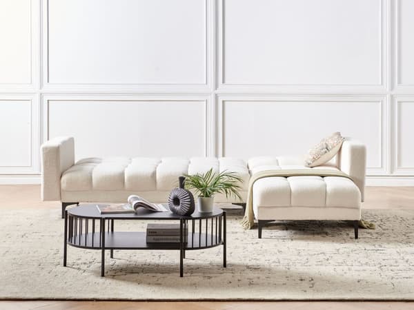 Sovesofa med Chaiselong Hvid Boucle 4 Personers Sofa L Formet Hjørnesofa Dyb Sofaseng Blød Stofsofa Design Hjørnesovesofa Venstrevendt