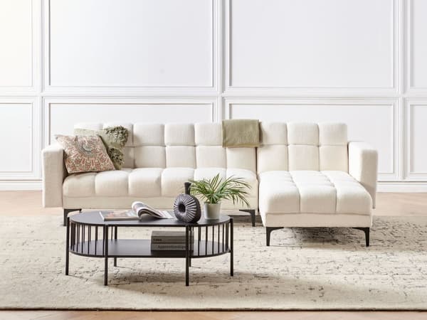 Sovesofa med Chaiselong Hvid Boucle 4 Personers Sofa L Formet Hjørnesofa Dyb Sofaseng Blød Stofsofa Design Hjørnesovesofa Venstrevendt