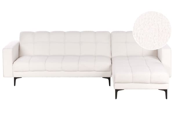 Sovesofa med Chaiselong Hvid Boucle 4 Personers Sofa L Formet Hjørnesofa Dyb Sofaseng Blød Stofsofa Design Hjørnesovesofa Venstrevendt