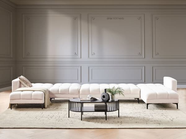 Sovesofa Hvid Boucle 6 Personers Moderne Blød U Sofa Sofaseng Fem Personers Designsofa Chaiselong Splitback Stofsofa God Liggekomfort