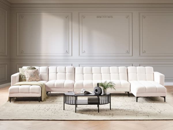 Sovesofa Hvid Boucle 6 Personers Moderne Blød U Sofa Sofaseng Fem Personers Designsofa Chaiselong Splitback Stofsofa God Liggekomfort