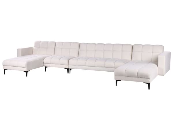 Sovesofa Hvid Boucle 6 Personers Moderne Blød U Sofa Sofaseng Fem Personers Designsofa Chaiselong Splitback Stofsofa God Liggekomfort