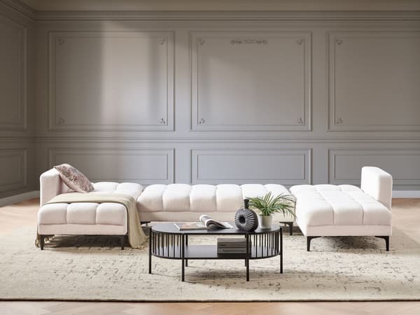 Sovesofa Hvid Boucle 5 Personers Moderne Blød U Sofa Sofaseng Fem Personers Designsofa Chaiselong Splitback Stofsofa God Liggekomfort