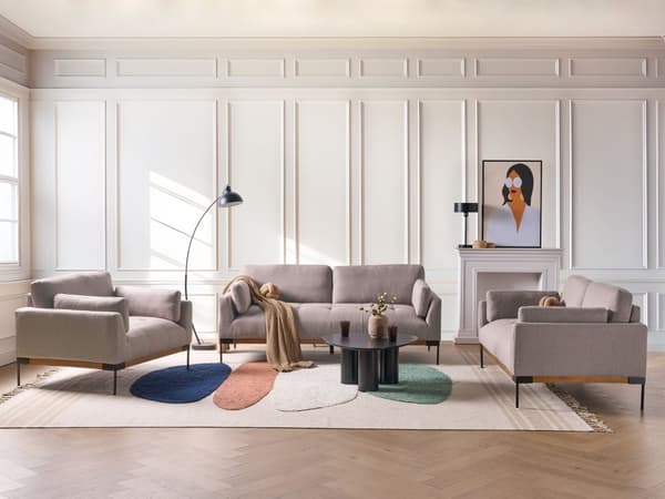 Sofa Taupe Polyester 2 Personers Tyk Polstret Dyb Blød Stofsofa til Stuen Moderne Inspiration Stue Møbel Moderne