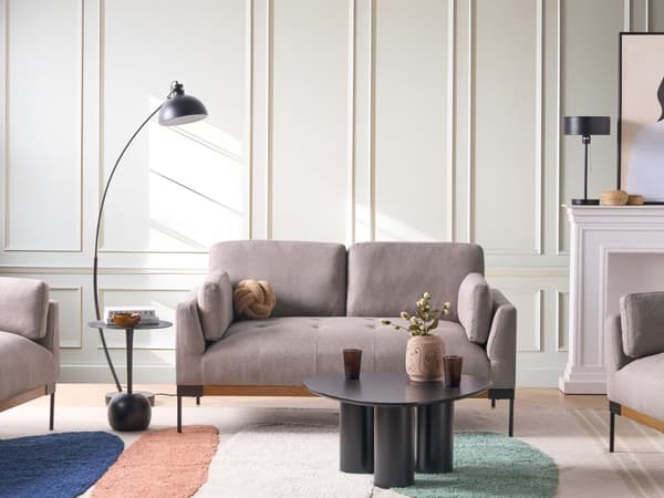 Sofa Taupe Polyester 2 Personers Tyk Polstret Dyb Blød Stofsofa til Stuen Moderne Inspiration Stue Møbel Moderne