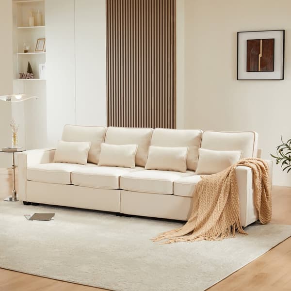 Fast 4-personers sofa i hørstof - med lommer i siderne - Beige