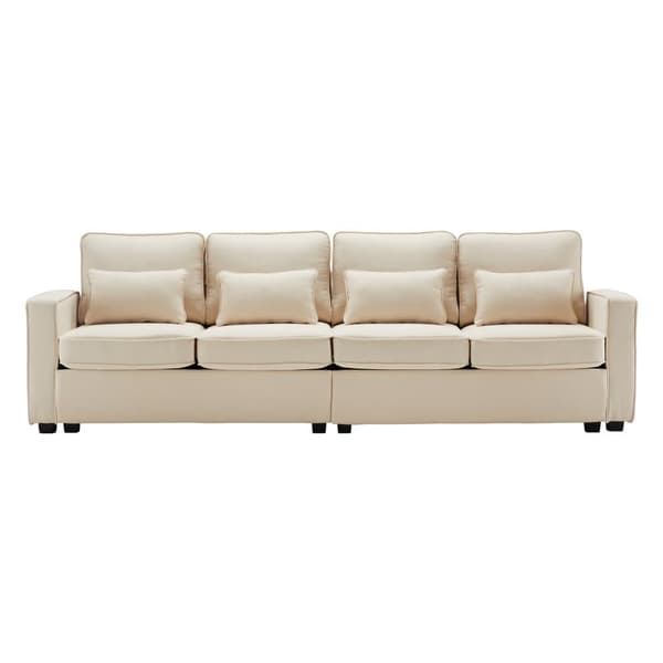 Fast 4-personers sofa i hørstof - med lommer i siderne - Beige