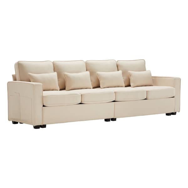 Fast 4-personers sofa i hørstof - med lommer i siderne - Beige