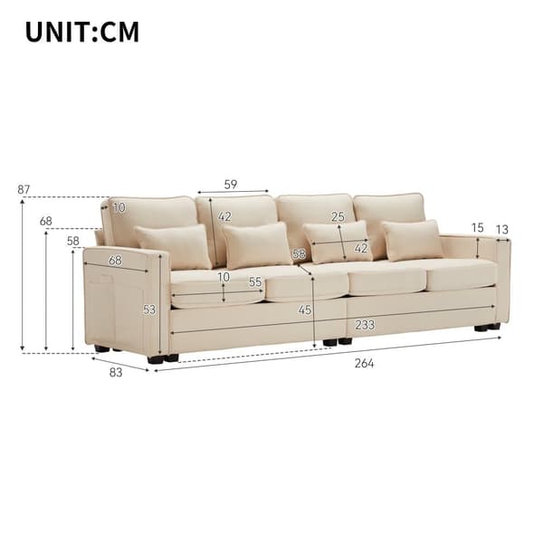 Fast 4-personers sofa i hørstof - med lommer i siderne - Beige