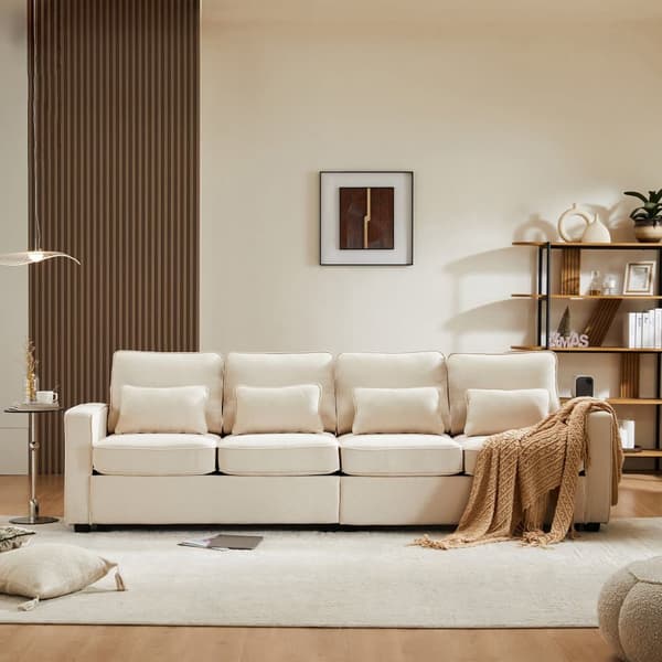 Fast 4-personers sofa i hørstof - med lommer i siderne - Beige