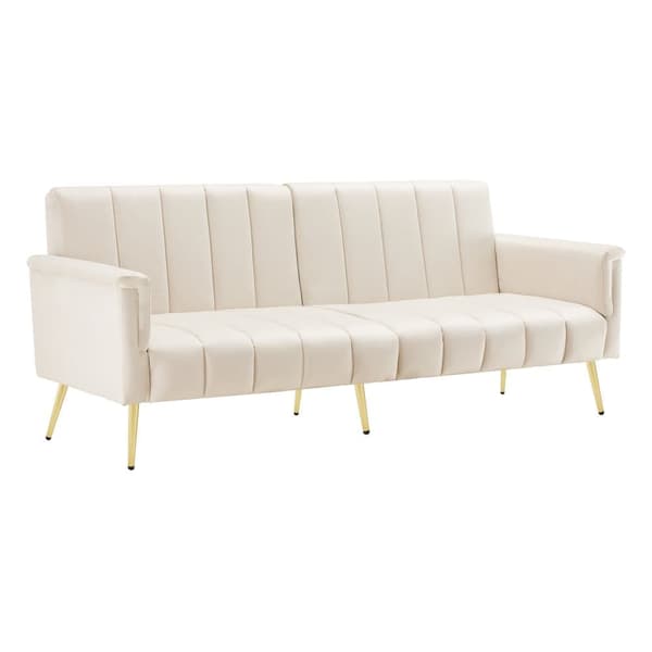 3-sitziges Schlafsofa aus Samtstoff – Beige
