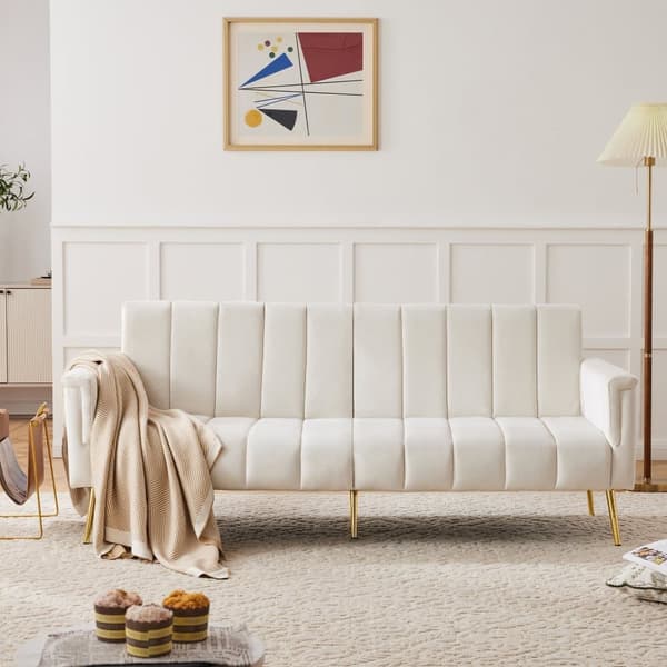 3-sitziges Schlafsofa aus Samtstoff – Beige