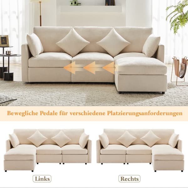 3-Sitzer-Ecksofa – mit modularer Fußstütze – Chenille – Beige