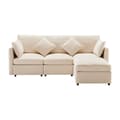 Pikkukuva 4 / 8: 3-Sitzer-Ecksofa – mit modularer Fußstütze – Chenille – Beige