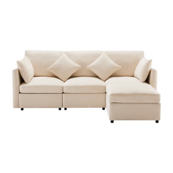 3-Sitzer-Ecksofa – mit modularer Fußstütze – Chenille – Beige