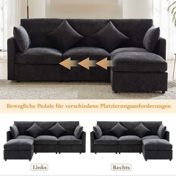 3-sits hörnsoffa - med modulärt fotstöd - chenille - grå