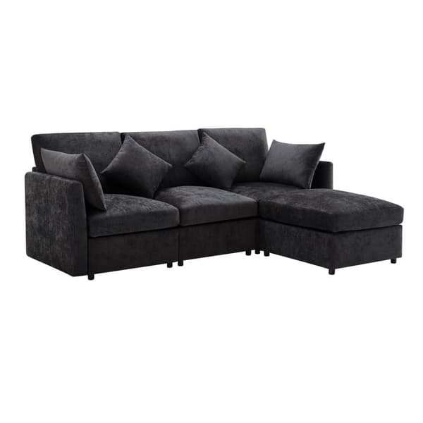 3-sits hörnsoffa - med modulärt fotstöd - chenille - grå