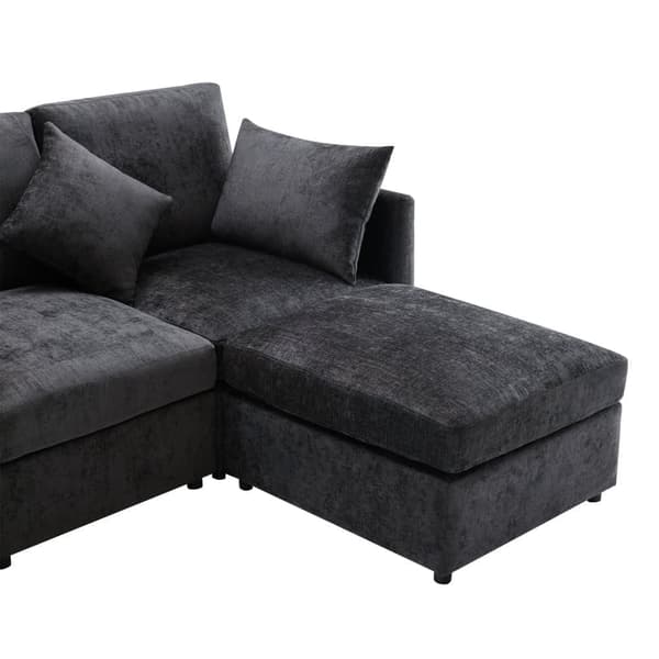 3-sits hörnsoffa - med modulärt fotstöd - chenille - grå