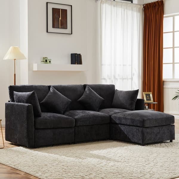 3-sits hörnsoffa - med modulärt fotstöd - chenille - grå