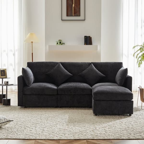 3-sits hörnsoffa - med modulärt fotstöd - chenille - grå