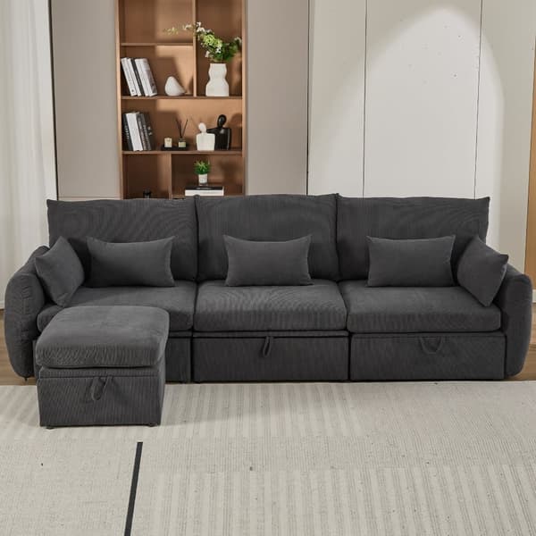 3-personers sofa med opbevaringsplads - med fodstøtte - grå
