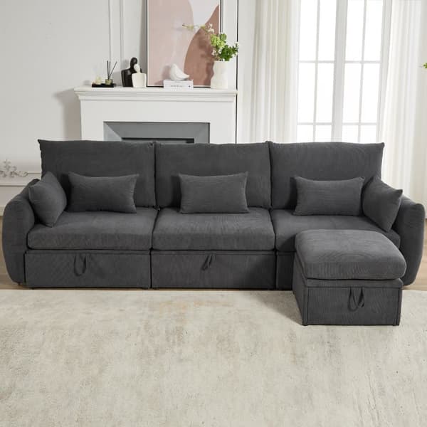 3-personers sofa med opbevaringsplads - med fodstøtte - grå