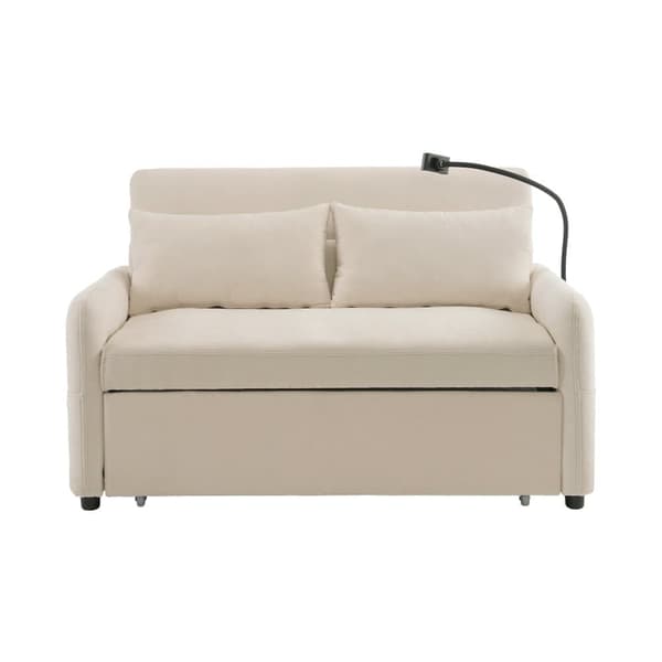 Multi-vinkel chenille stof konvertibel sofa - 2 sæder - med telefonholder og USB-porte - Beige