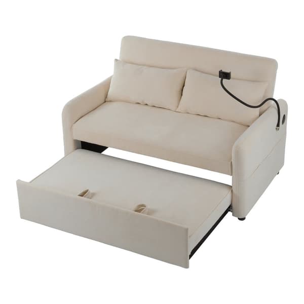 Multi-vinkel chenille stof konvertibel sofa - 2 sæder - med telefonholder og USB-porte - Beige