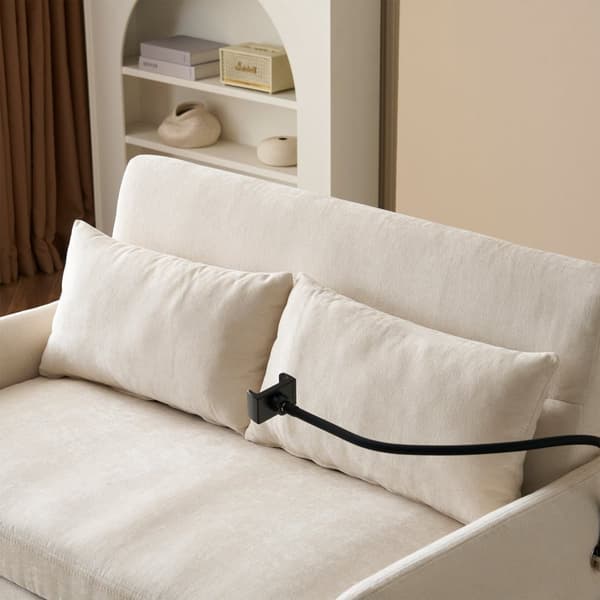 Multi-vinkel chenille stof konvertibel sofa - 2 sæder - med telefonholder og USB-porte - Beige