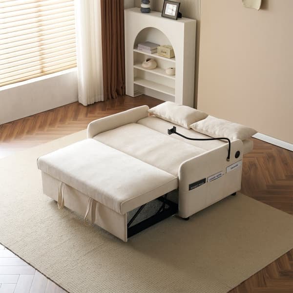 Multi-vinkel chenille stof konvertibel sofa - 2 sæder - med telefonholder og USB-porte - Beige