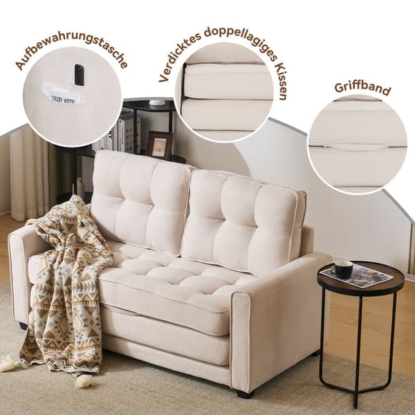 2-personers sofa - i hørstof - 2 lommer i siderne - Beige