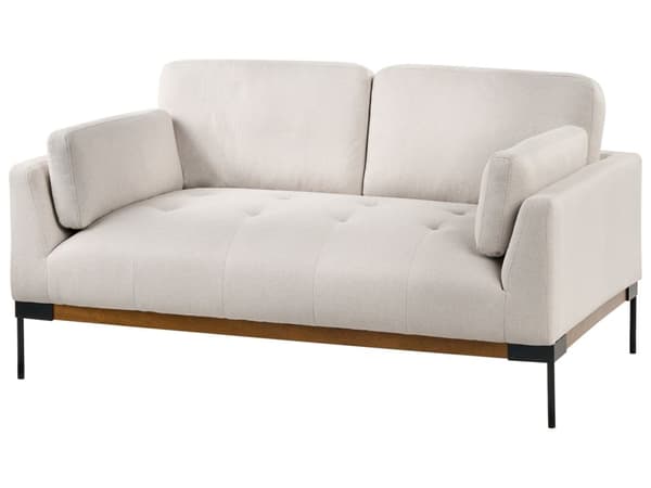 Soffa 2-sits Ljusbeige Polyester Tyg Järn Svarta Ben Stoppade Vardagsrumsmöbler