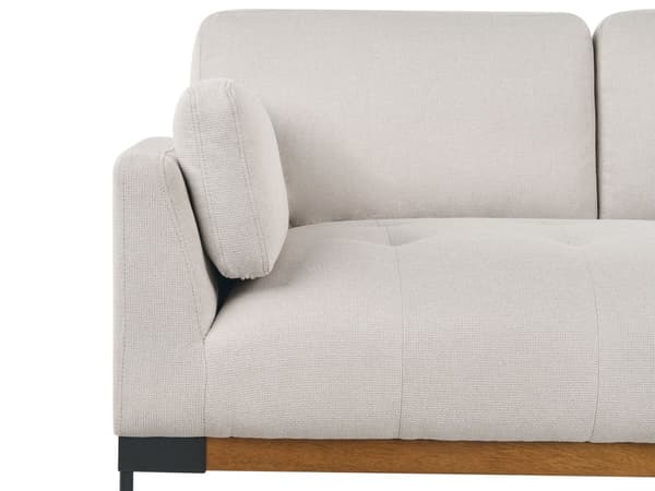 Soffa 2-sits Ljusbeige Polyester Tyg Järn Svarta Ben Stoppade Vardagsrumsmöbler