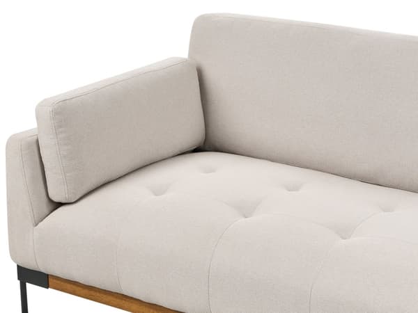 Soffa 2-sits Ljusbeige Polyester Tyg Järn Svarta Ben Stoppade Vardagsrumsmöbler