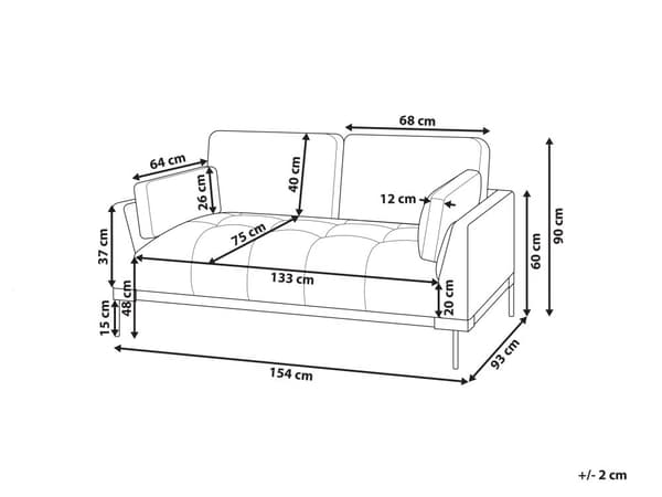 Soffa 2-sits Svart Polyester Tyg Järn Svarta Ben Stoppade Vardagsrumsmöbler