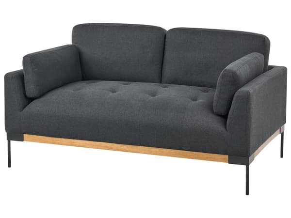 Soffa 2-sits Svart Polyester Tyg Järn Svarta Ben Stoppade Vardagsrumsmöbler