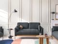 Miniatyrbild 2 av 11: Soffa 2-sits Svart Polyester Tyg Järn Svarta Ben Stoppade Vardagsrumsmöbler