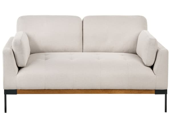 2-seters Sofa Lys Beige Polyester Stoff Jern Svarte Ben Polstrede Stue Møbler