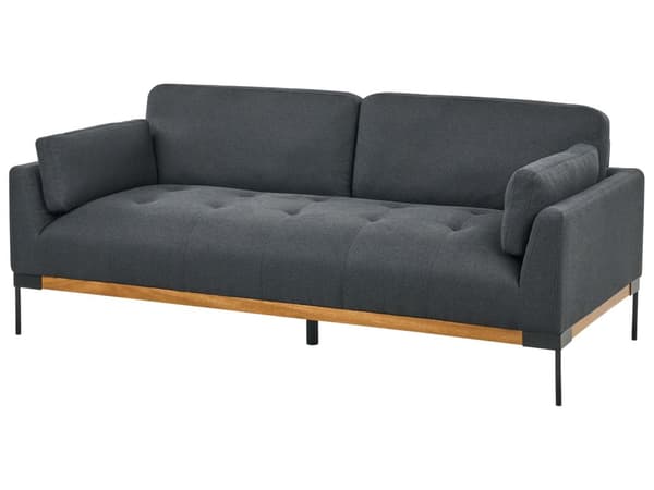 3-seters Sofa Svart Polyester Stoff Jern Svarte Ben Polstrede Stue Møbler