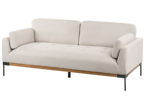 Stue Sett Lys Beige Polyester Stoff Jern Svarte Ben 3 Seter 2 Seter Lenestol Polstrede Stue Møbler