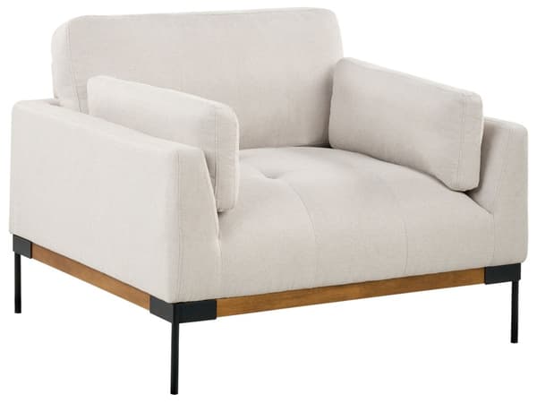Stue Sett Lys Beige Polyester Stoff Jern Svarte Ben 3 Seter 2 Seter Lenestol Polstrede Stue Møbler