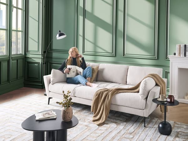 Sofa Beige Polyester 4 Personers Tyk Polstret Dyb Blød Stofsofa til Stuen Moderne Inspiration Stue Møbel Moderne