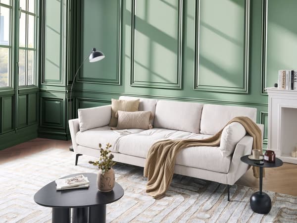 Sofa Beige Polyester 4 Personers Tyk Polstret Dyb Blød Stofsofa til Stuen Moderne Inspiration Stue Møbel Moderne