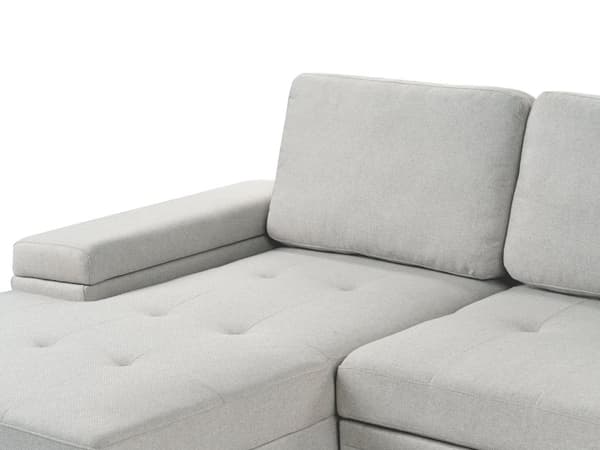 Hjørnesofa med opbevaring Lysegråt imiteret linned 3-personers Højrevendt sovefunktion